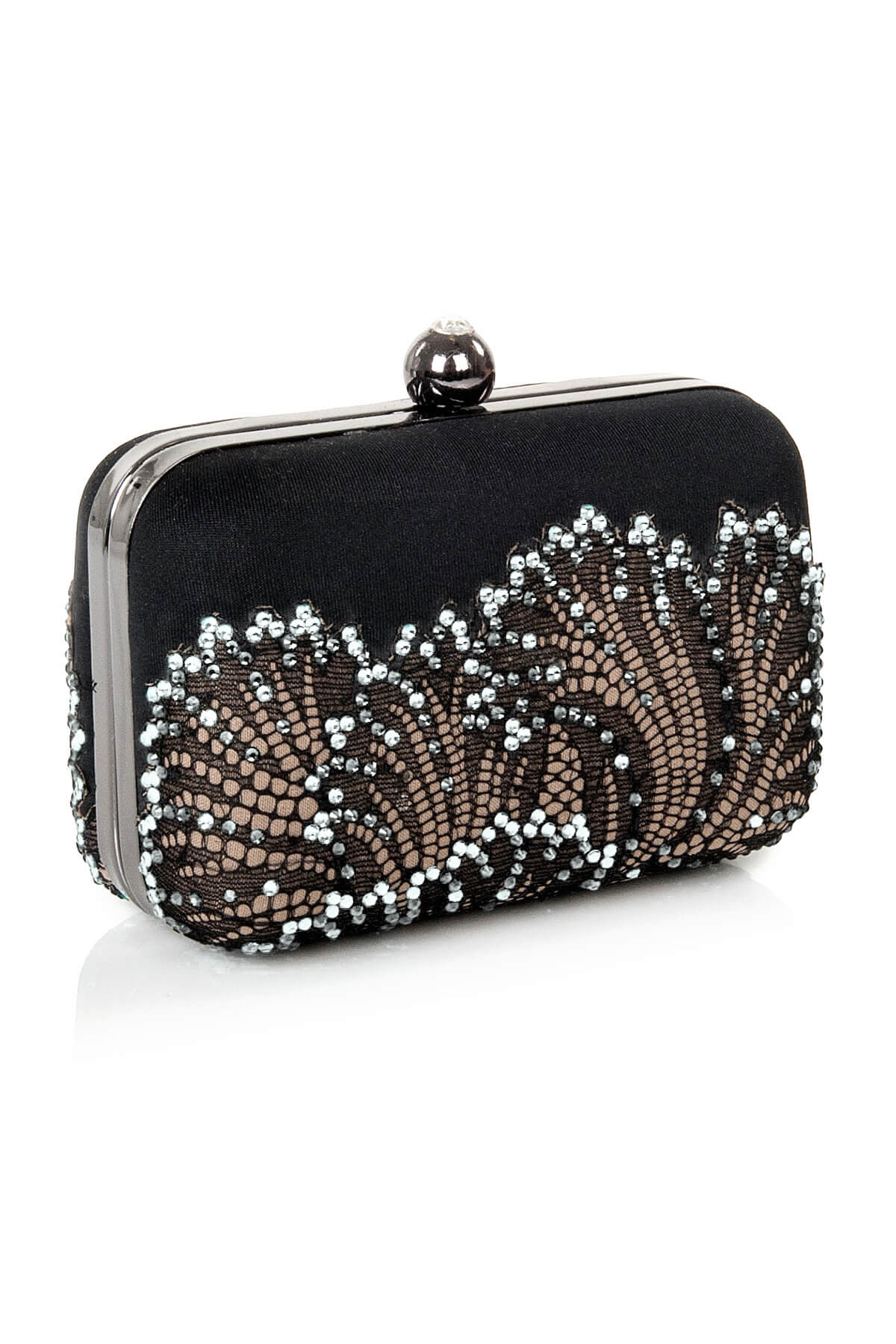 Crepe and Embellished Lace Box Clutch