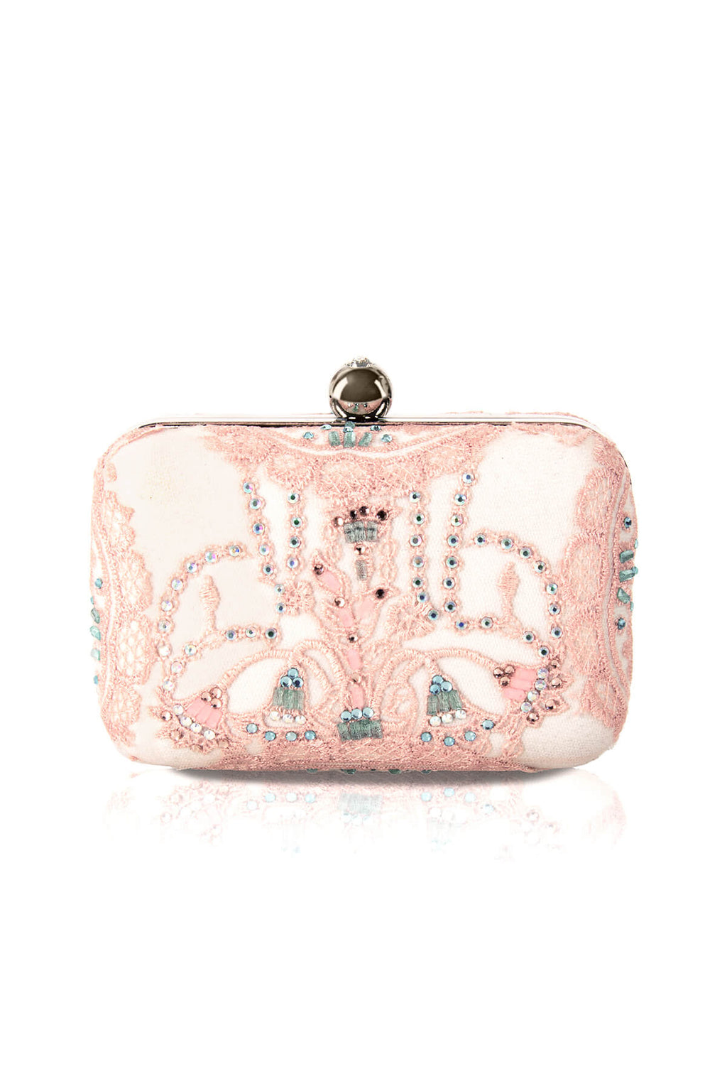 Jewel Embellished Lace Box Clutch