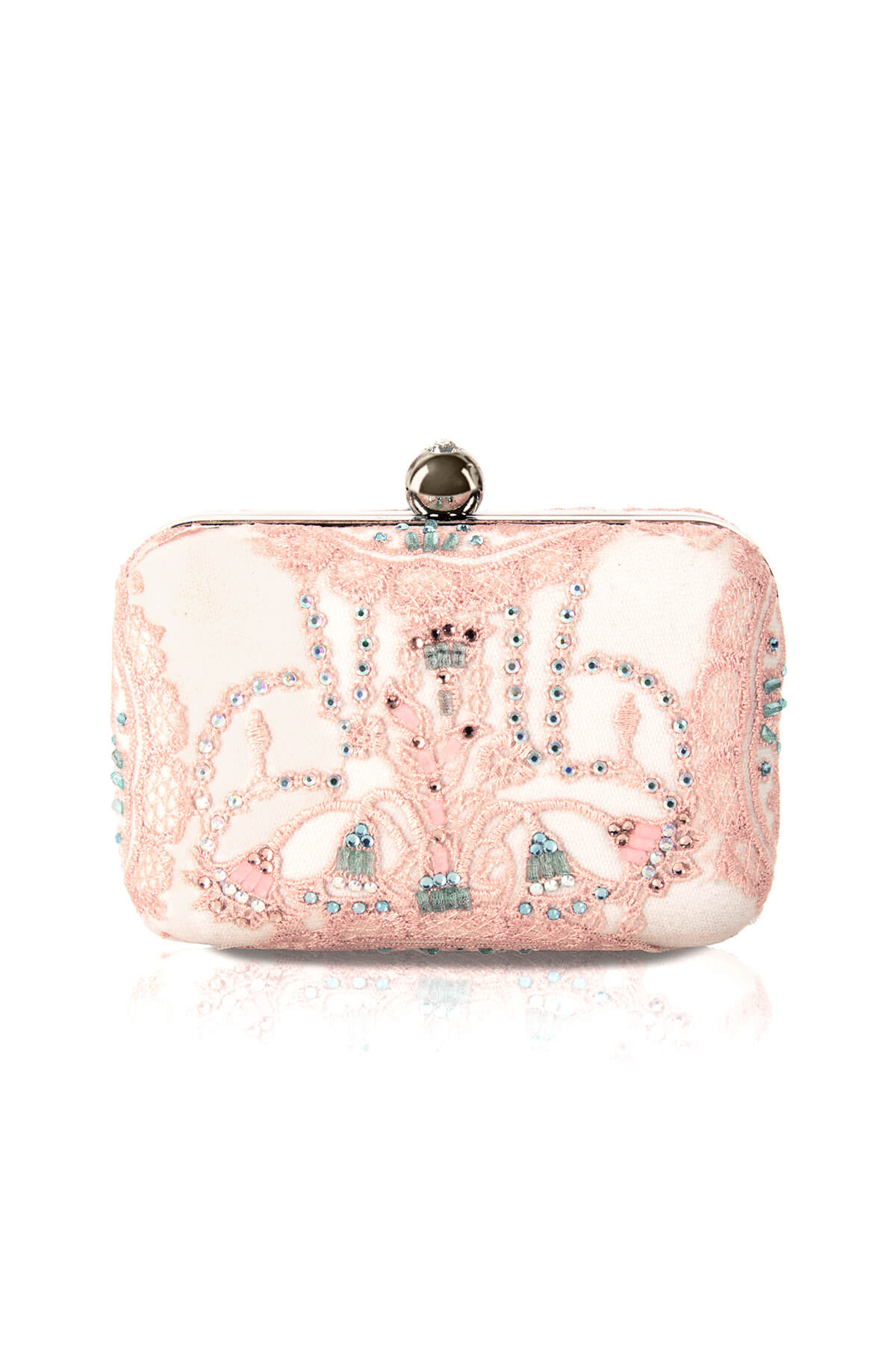 Jewel Embellished Lace Box Clutch