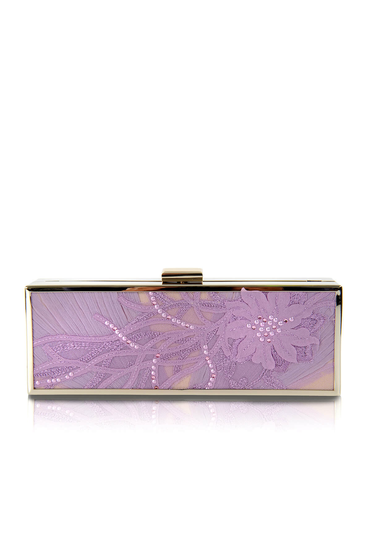 Embellished Floral Applique Box Clutch