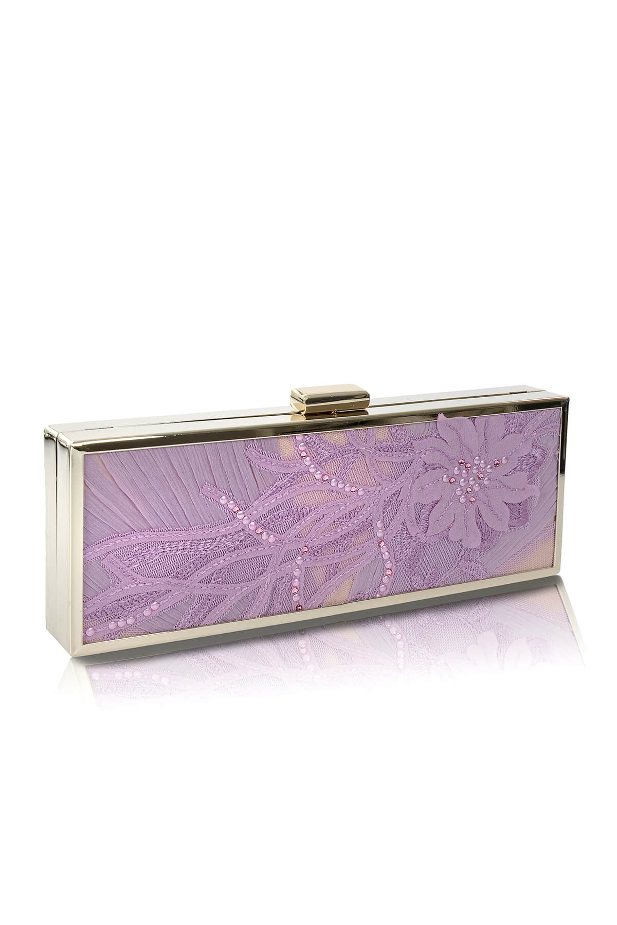 Embellished Floral Applique Box Clutch