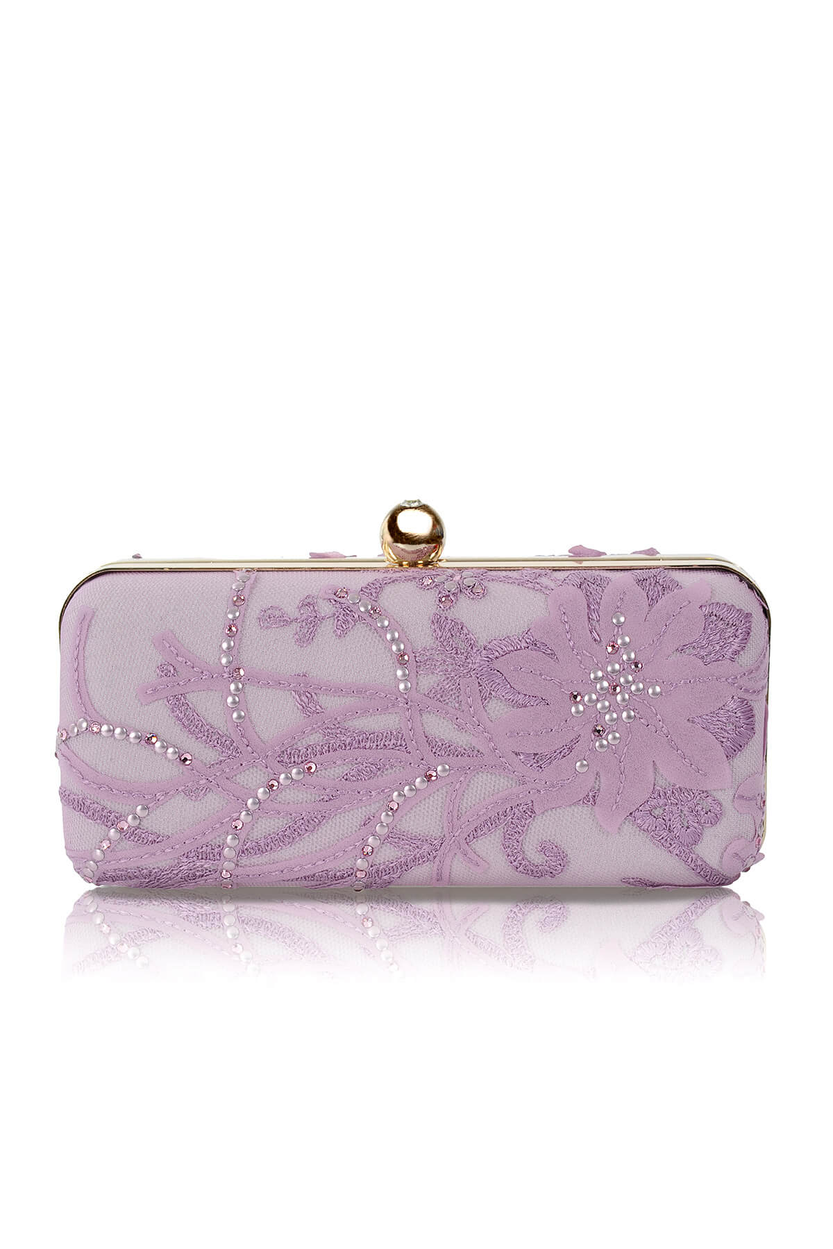 Embellished Floral Applique Box Clutch