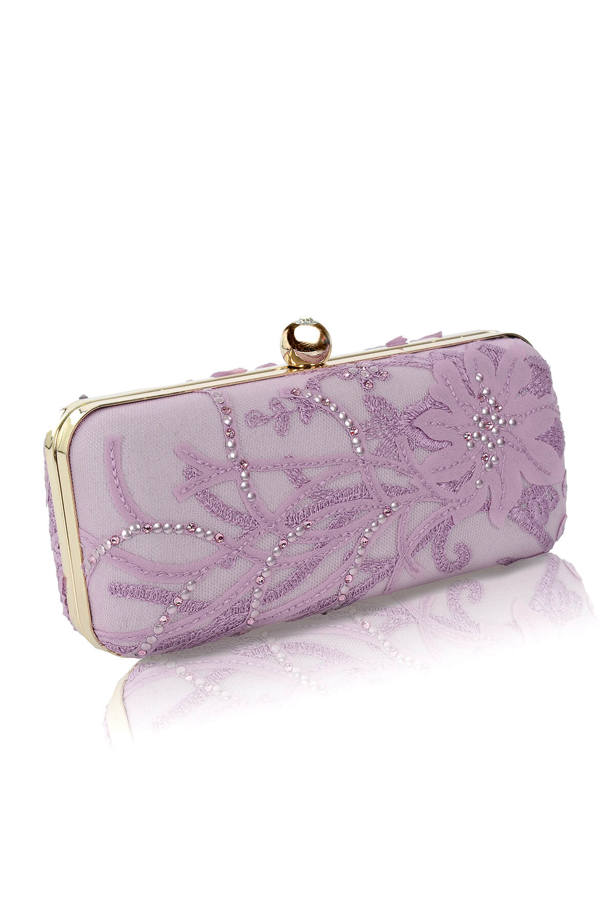 Embellished Floral Applique Box Clutch