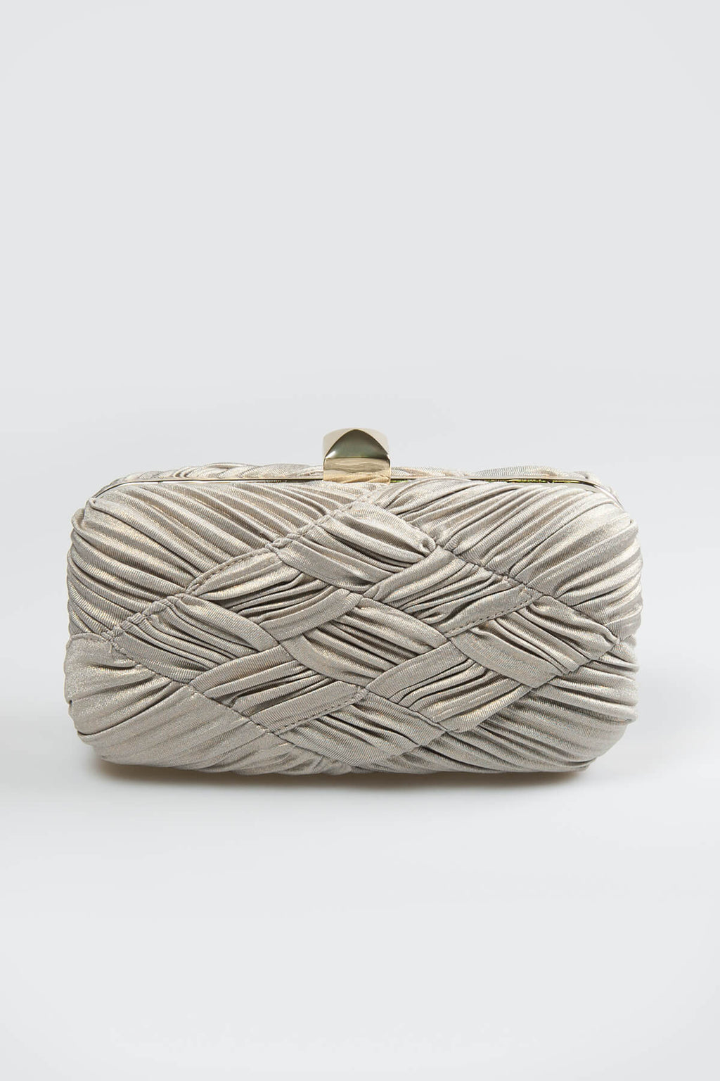 Woven Metallic Box Clutch in Brass
