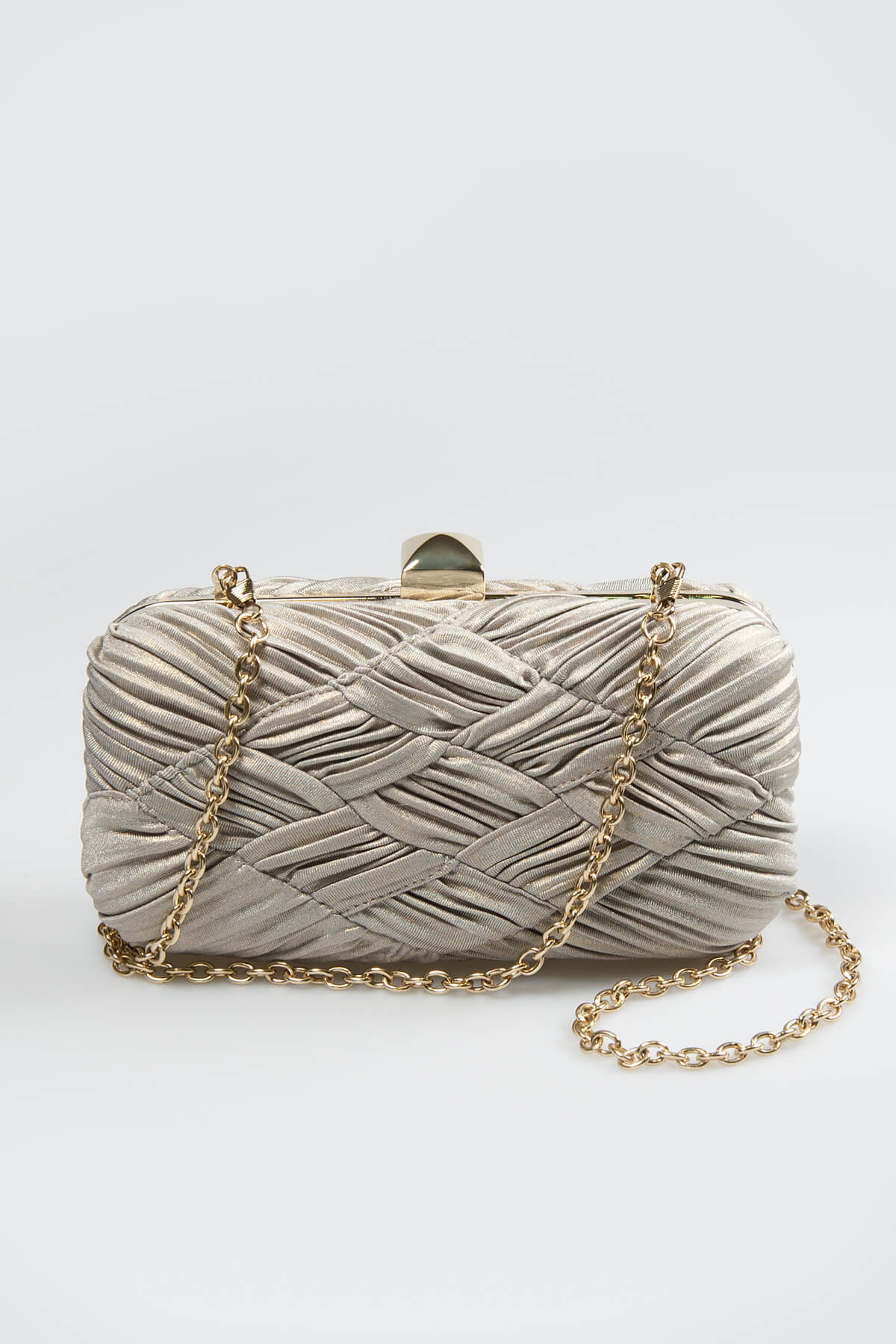 Woven Metallic Box Clutch in Brass