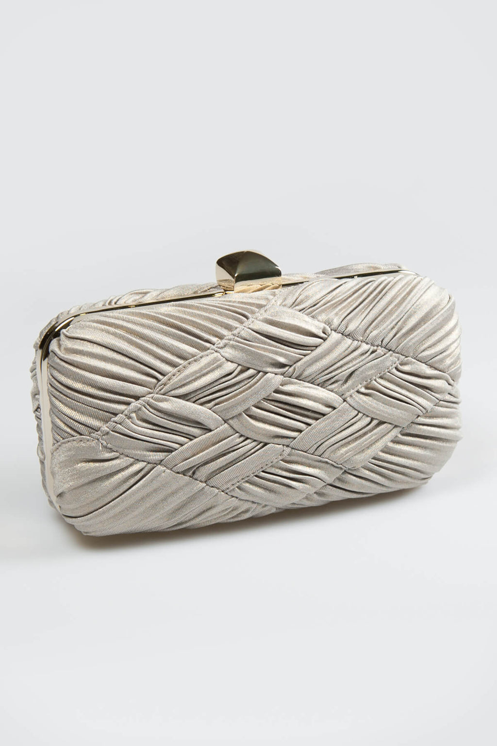 Woven Metallic Box Clutch in Brass