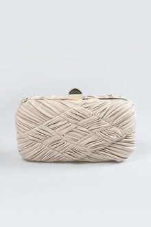 Woven Metallic Box Clutch in Natural
