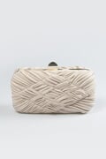 Woven Metallic Box Clutch in Natural