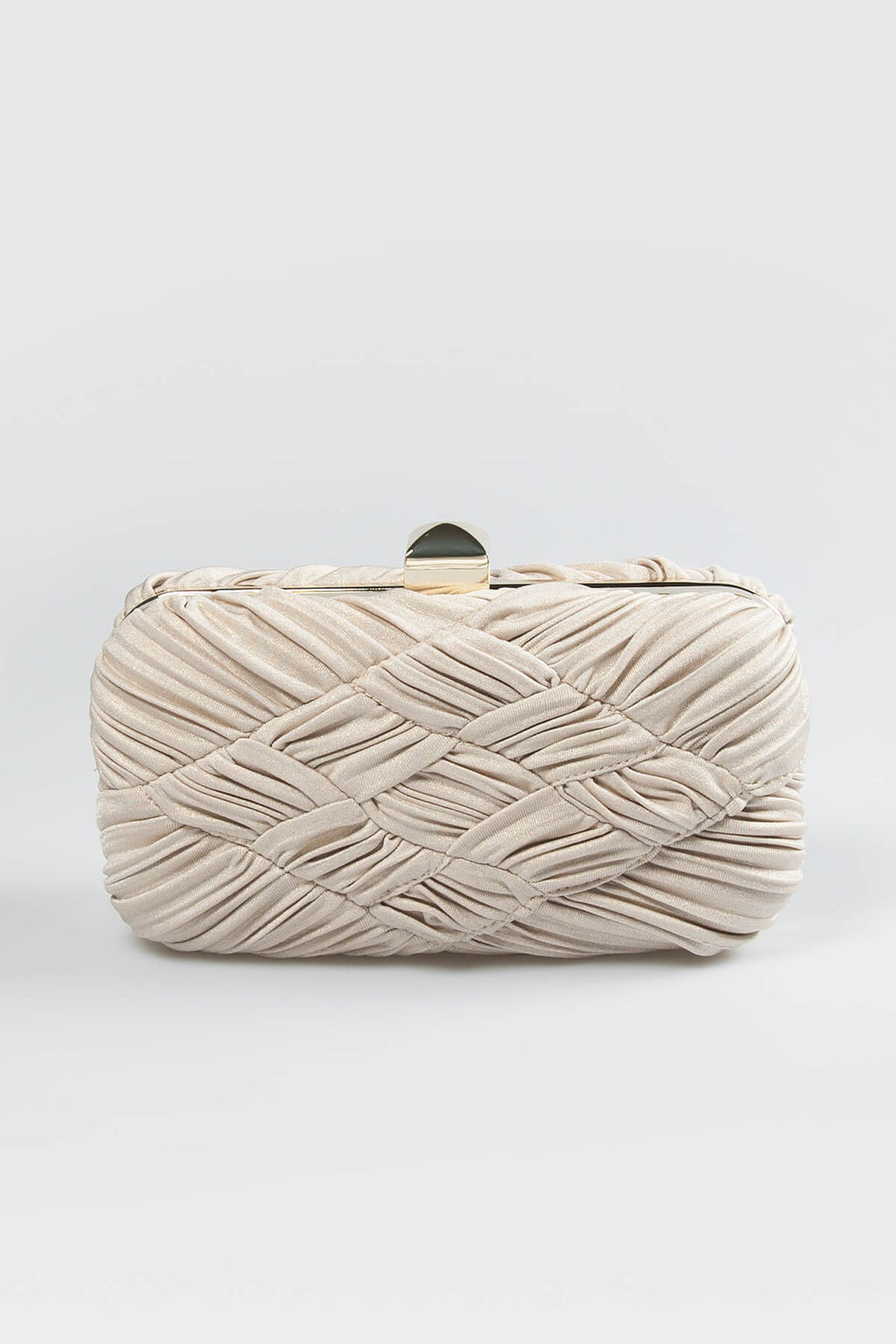 Woven Metallic Box Clutch in Natural