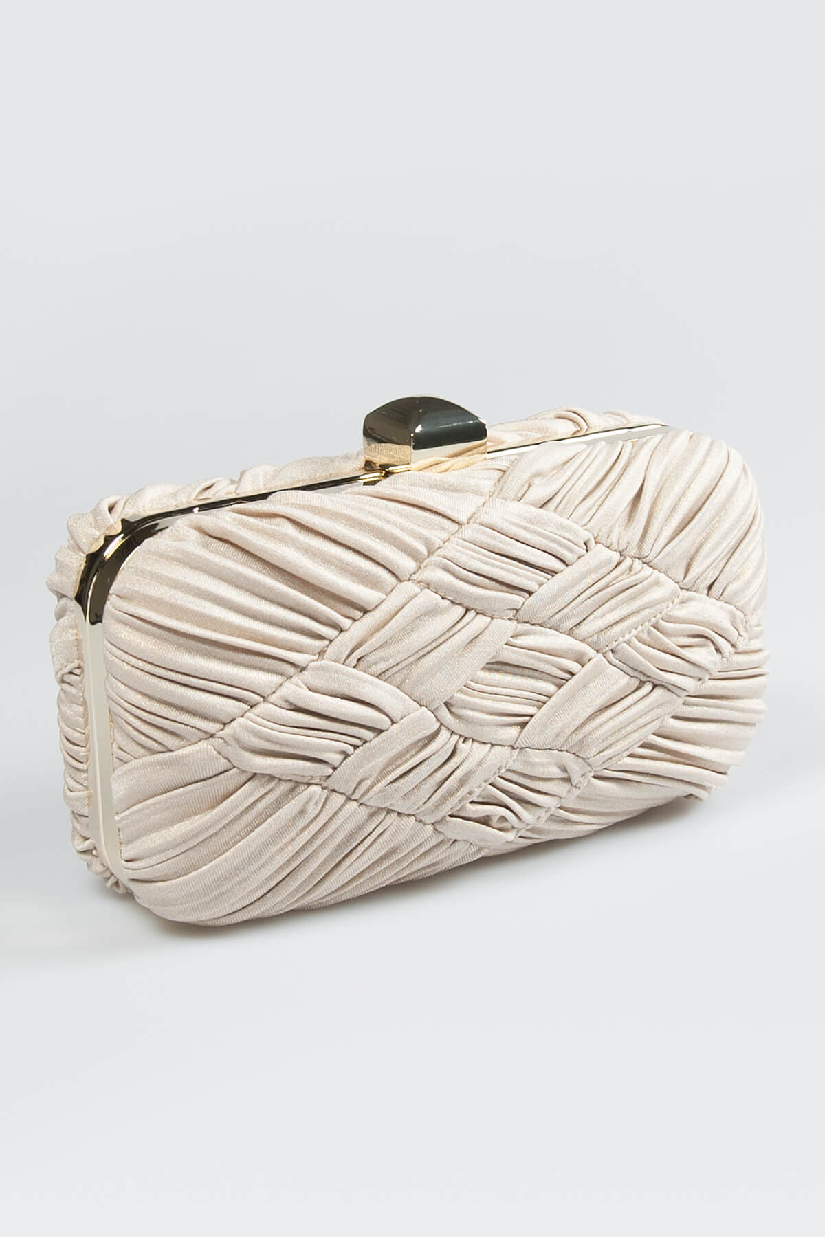 Woven Metallic Box Clutch in Natural