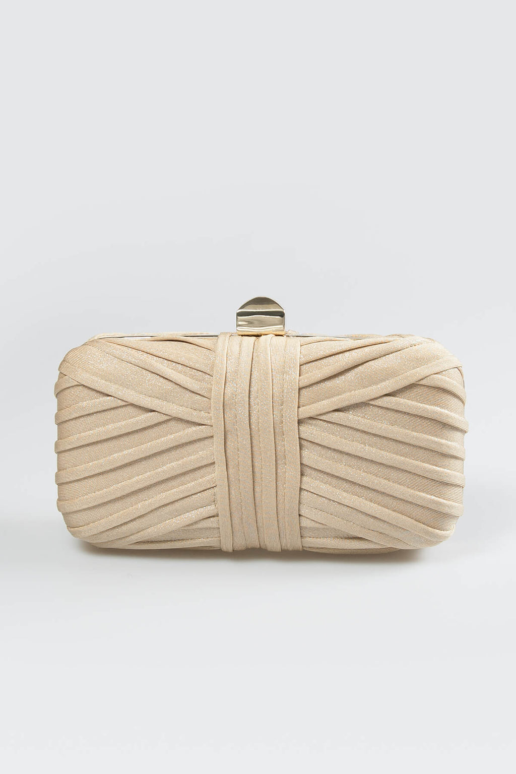 Metallic Pintuck Box Clutch in Champagne