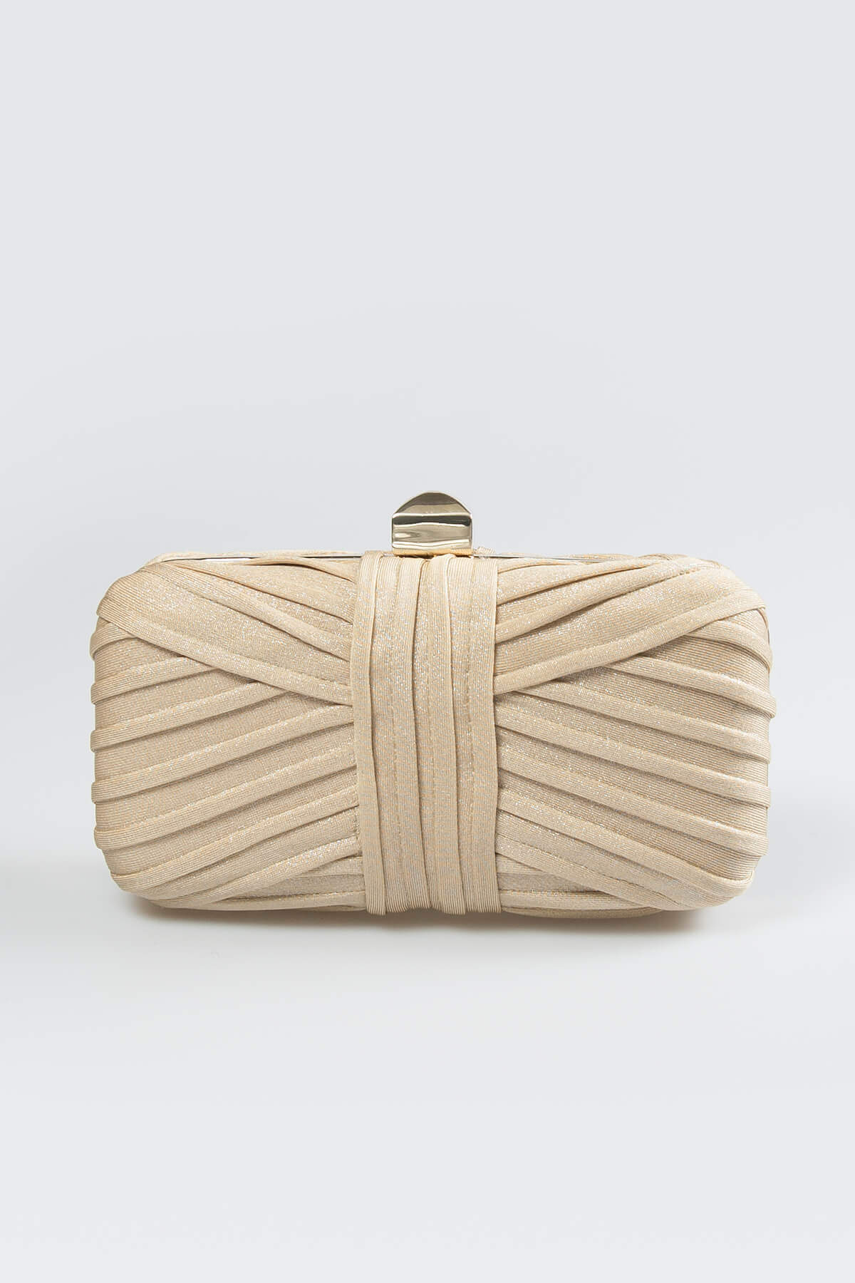 Metallic Pintuck Box Clutch in Champagne