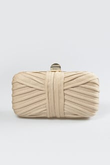 Metallic Pintuck Box Clutch in Champagne