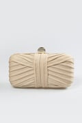 Metallic Pintuck Box Clutch in Champagne