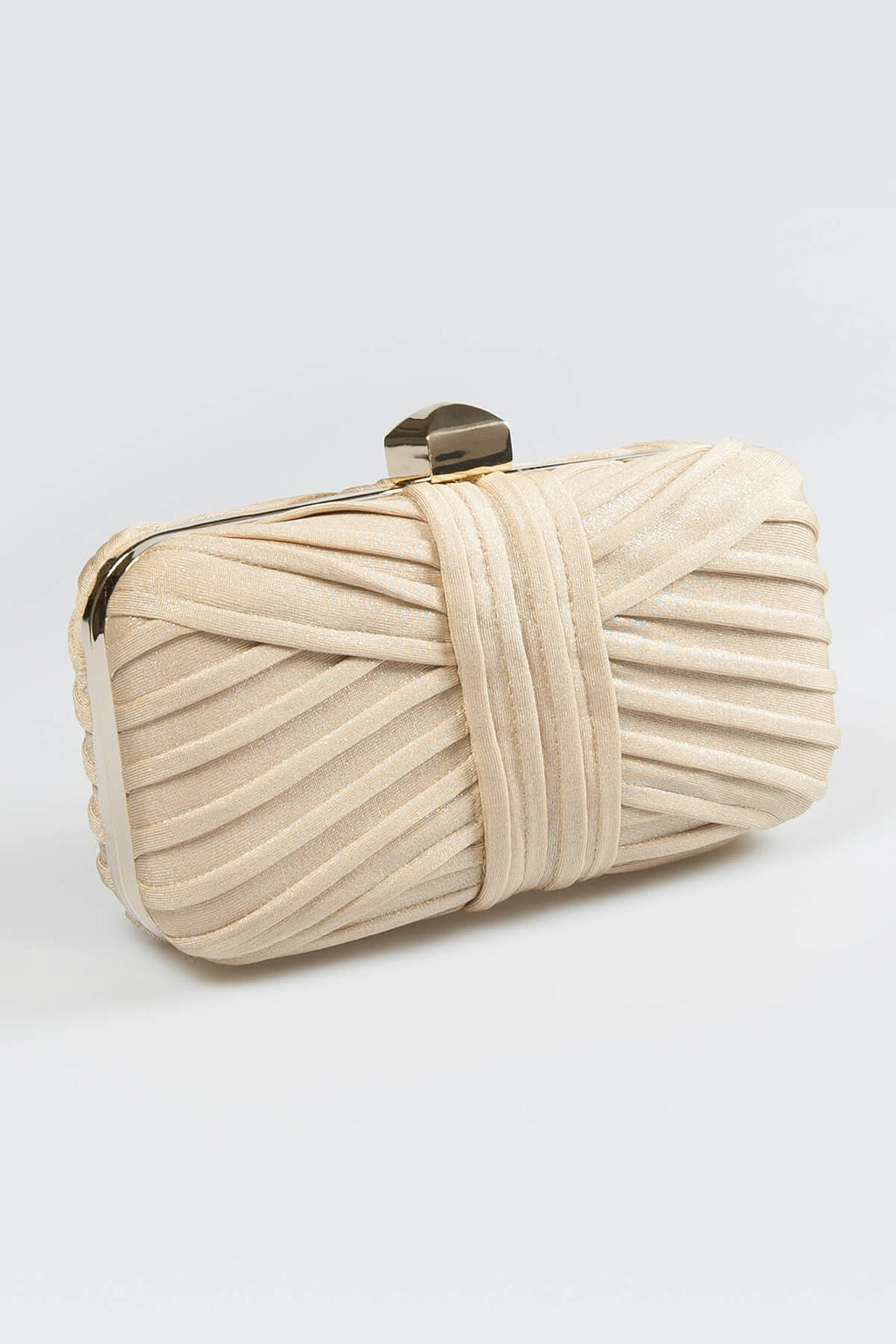 Metallic Pintuck Box Clutch in Champagne
