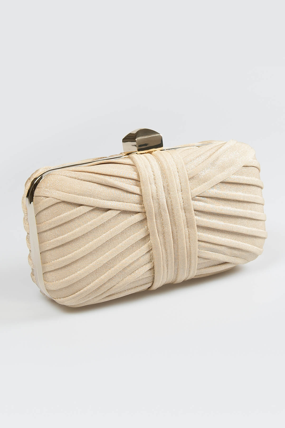 Metallic Pintuck Box Clutch in Champagne