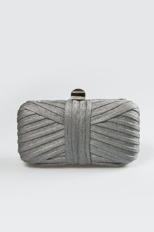 Metallic Pintuck Box Clutch in Medium Grey