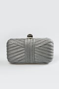 Metallic Pintuck Box Clutch in Medium Grey