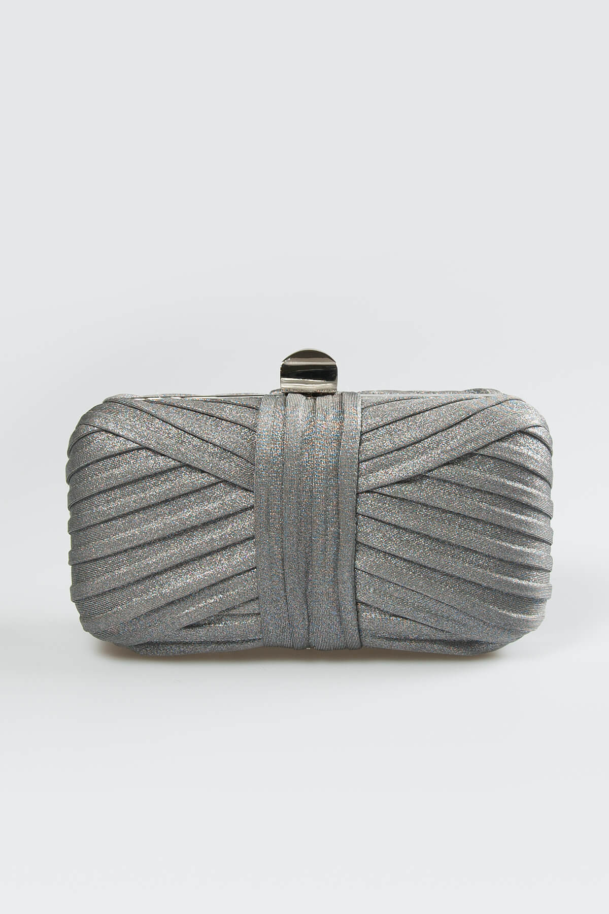 Metallic Pintuck Box Clutch in Medium Grey