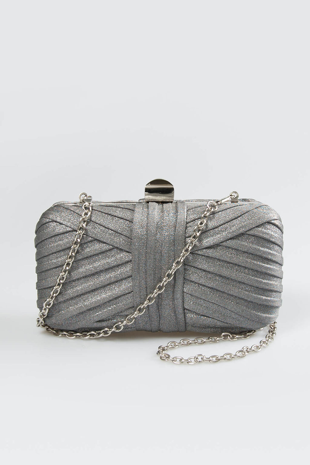 Metallic Pintuck Box Clutch in Medium Grey