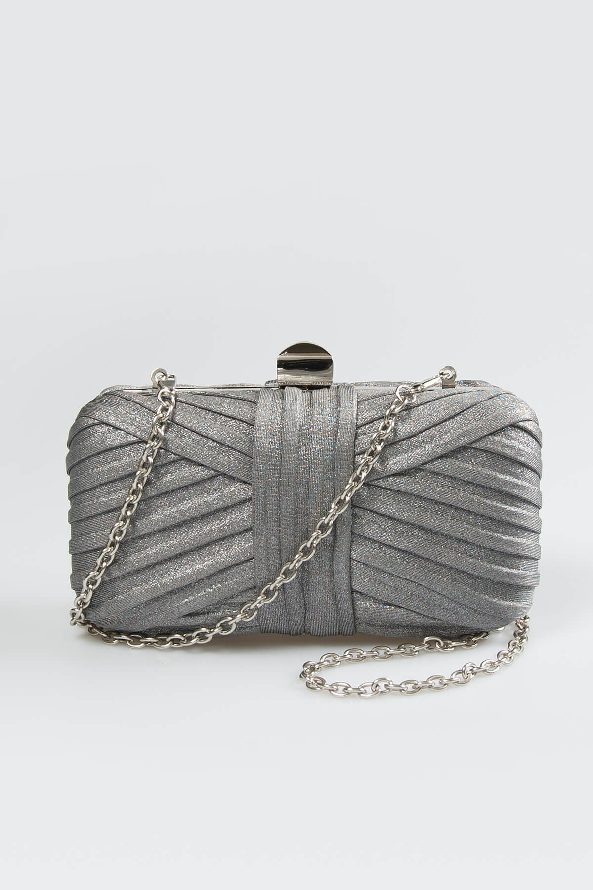 Metallic Pintuck Box Clutch in Medium Grey