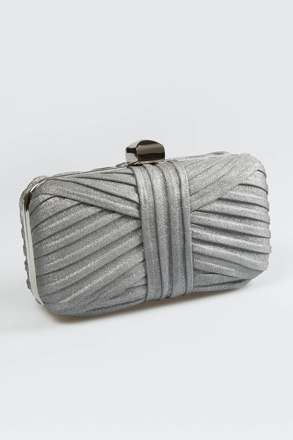 Metallic Pintuck Box Clutch in Medium Grey