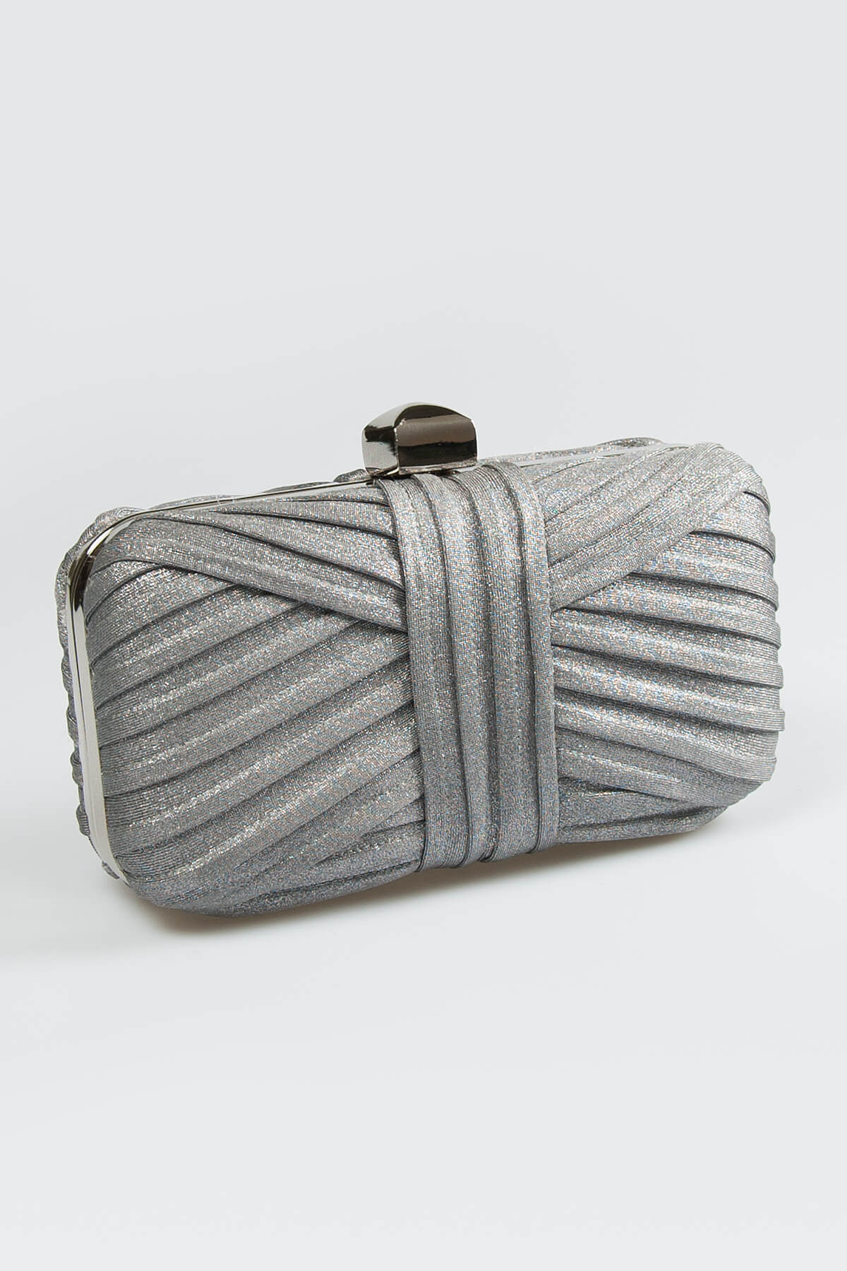 Metallic Pintuck Box Clutch in Medium Grey