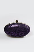 Paillette Embroidered Lace Oval Clutch in Deep Amethyst