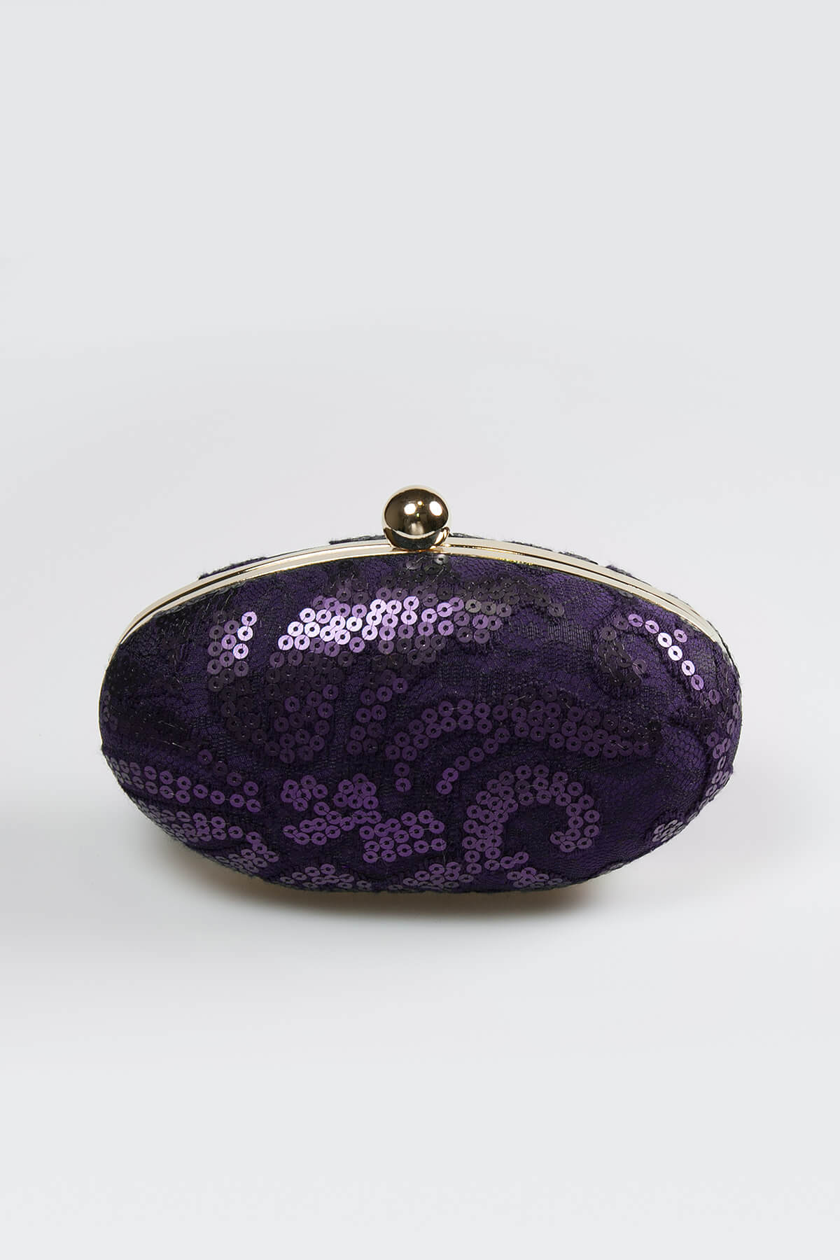 Paillette Embroidered Lace Oval Clutch in Deep Amethyst
