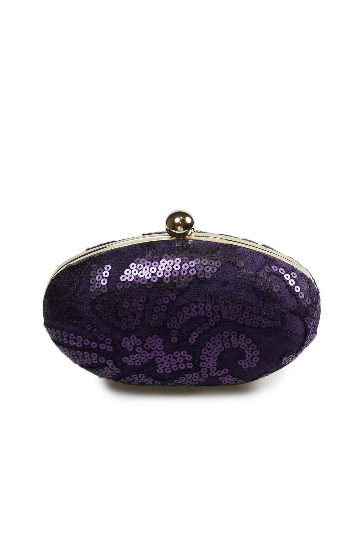 Paillette Embroidered Lace Oval Clutch in Deep Amethyst