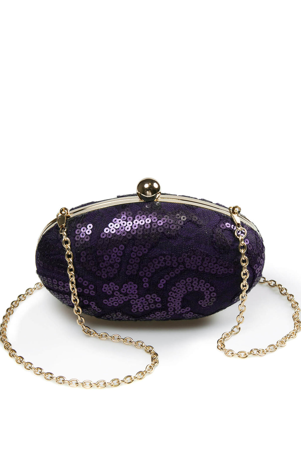 Paillette Embroidered Lace Oval Clutch in Deep Amethyst