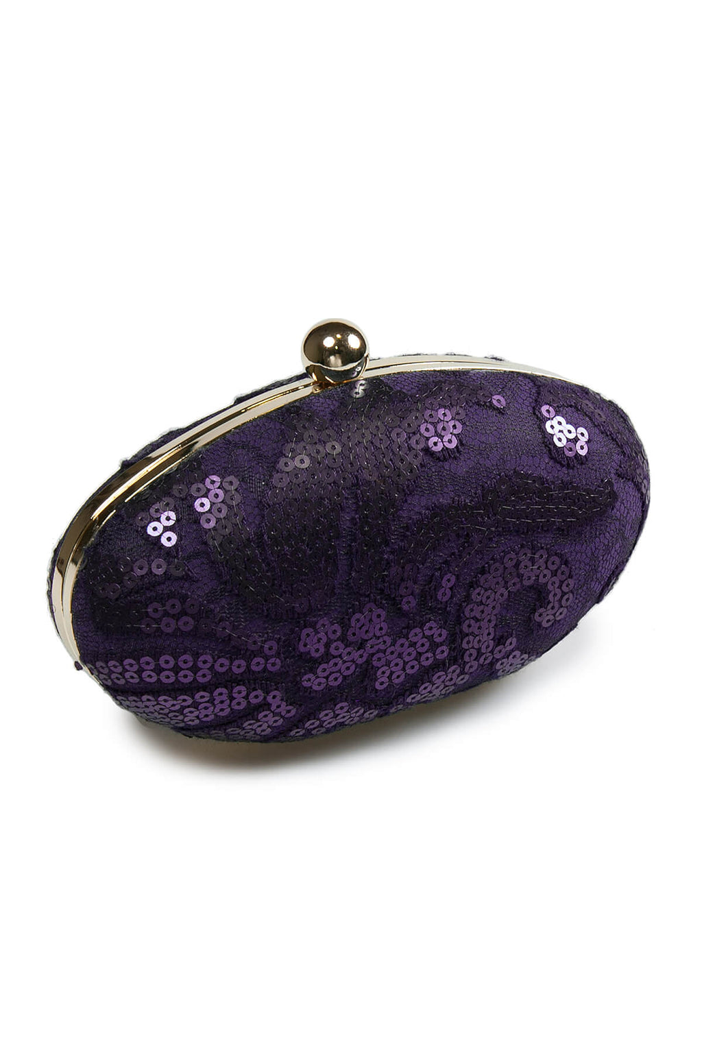 Paillette Embroidered Lace Oval Clutch in Deep Amethyst