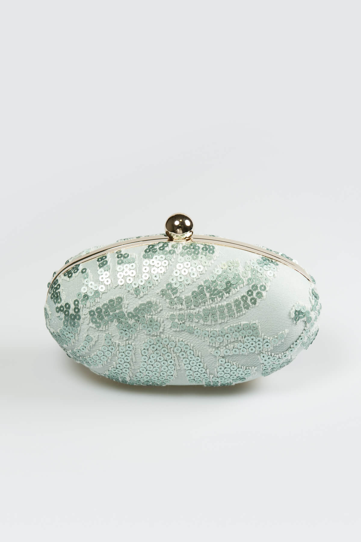 Paillette Embroidered Lace Oval Clutch in Ice