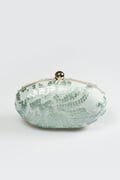 Paillette Embroidered Lace Oval Clutch in Ice
