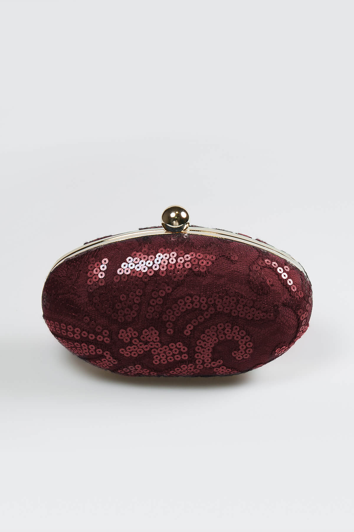Paillette Embroidered Lace Oval Clutch in Merlot