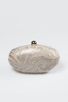 Paillette Embroidered Lace Oval Clutch in Sand