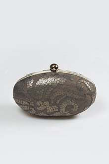 Paillette Embroidered Lace Oval Clutch in Smoke Pearl