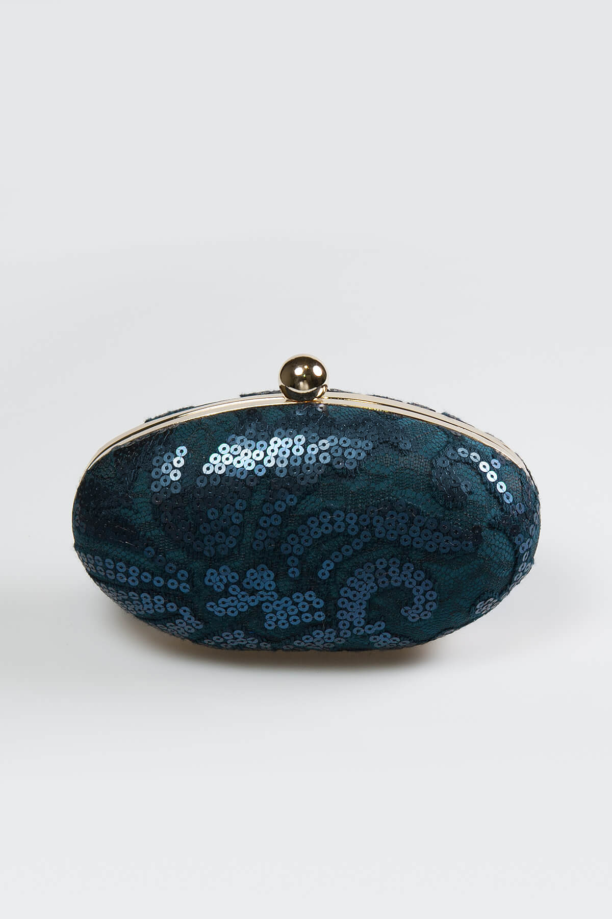 Paillette Embroidered Lace Oval Clutch in Starry Night