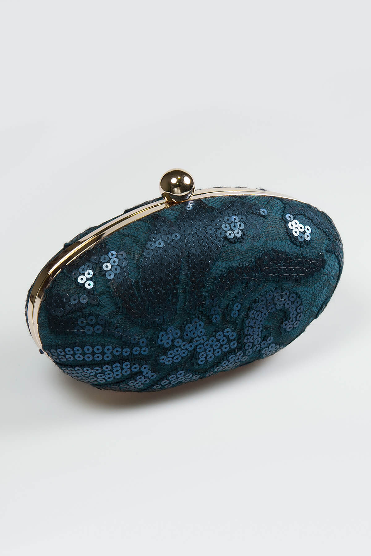Paillette Embroidered Lace Oval Clutch in Starry Night