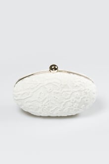 Embroidered Lace Oval Clutch in Ivory