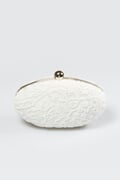 Embroidered Lace Oval Clutch in Ivory
