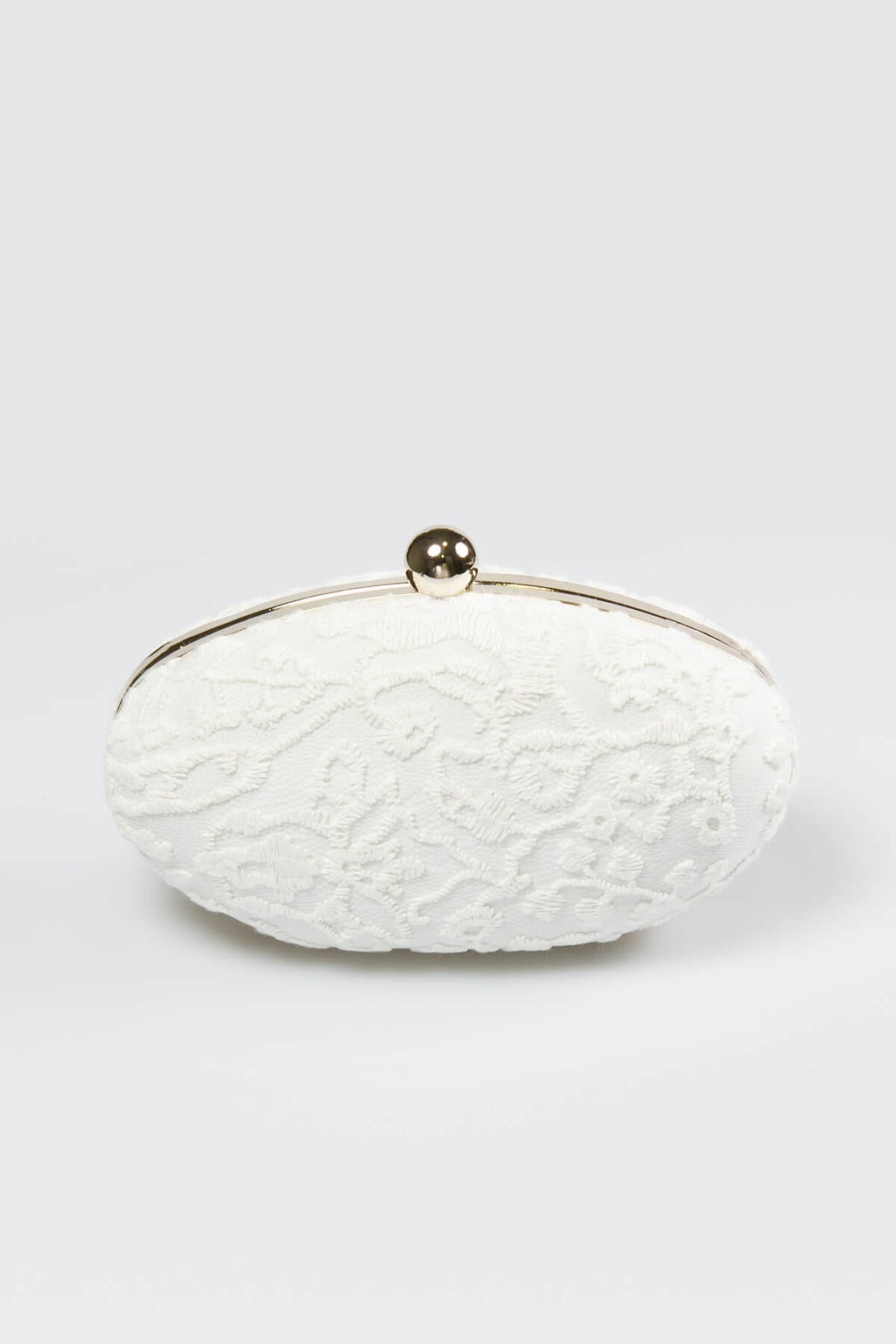 Embroidered Lace Oval Clutch in Ivory