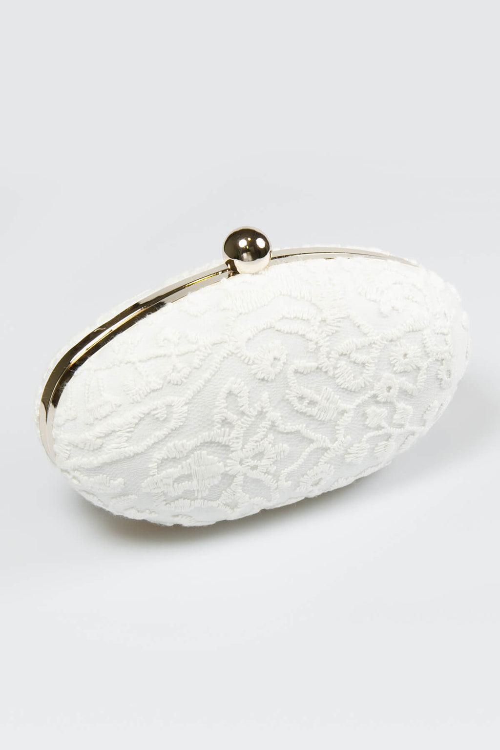 Embroidered Lace Oval Clutch in Ivory