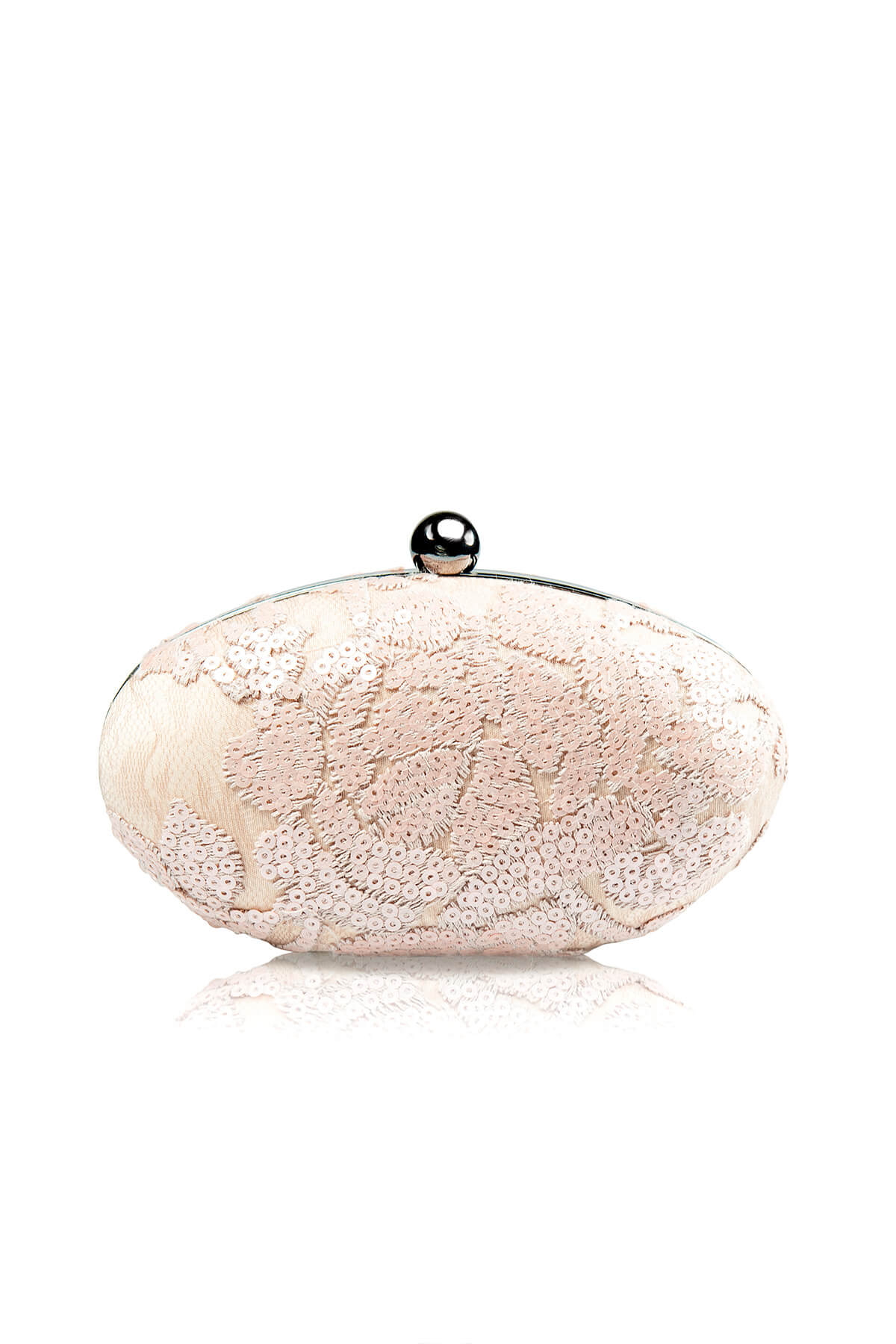 Paillette Embroidered Lace Oval Clutch