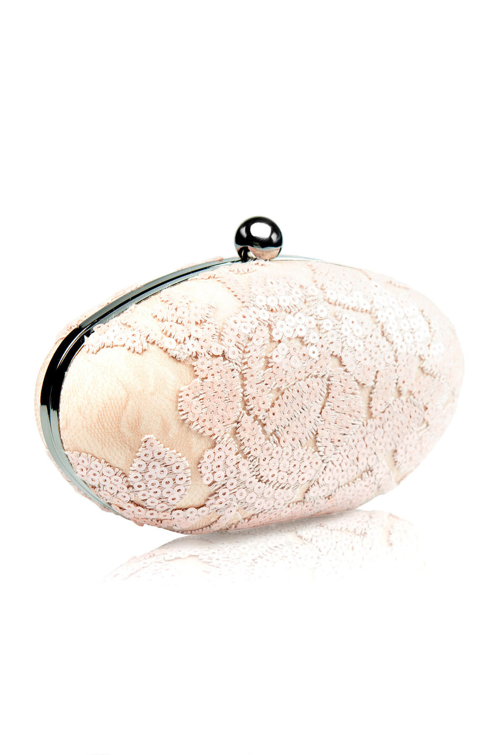 Paillette Embroidered Lace Oval Clutch