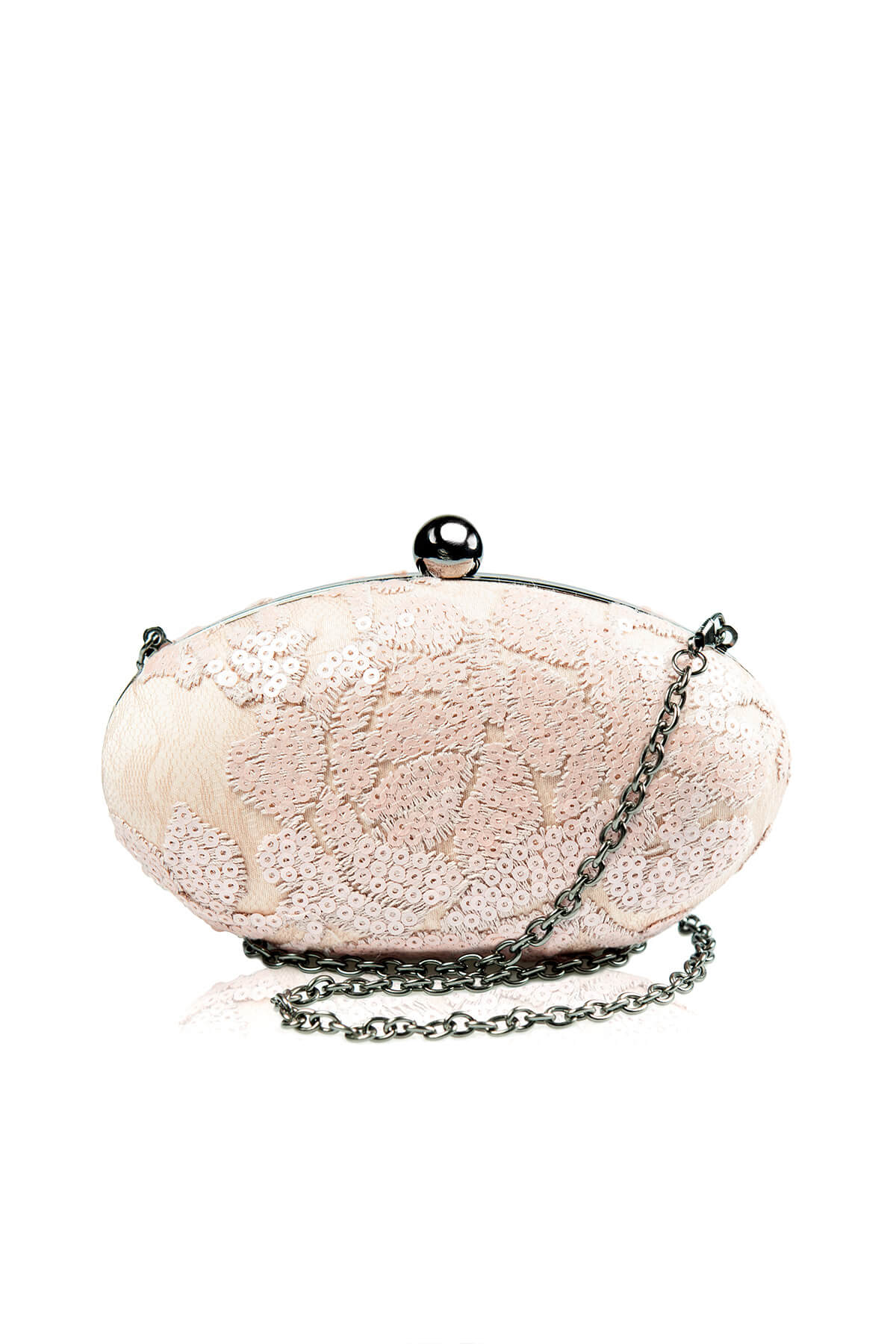 Paillette Embroidered Lace Oval Clutch