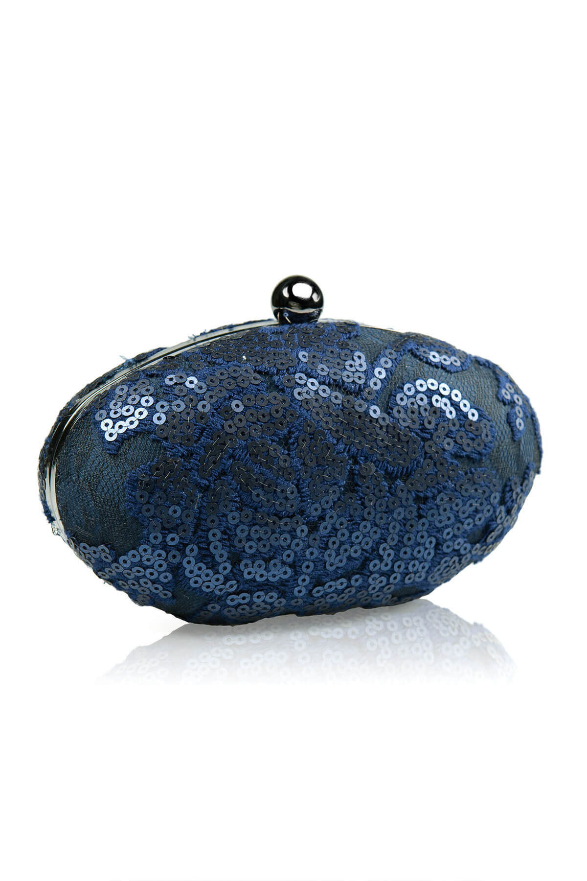 Paillette Embroidered Lace Oval Clutch