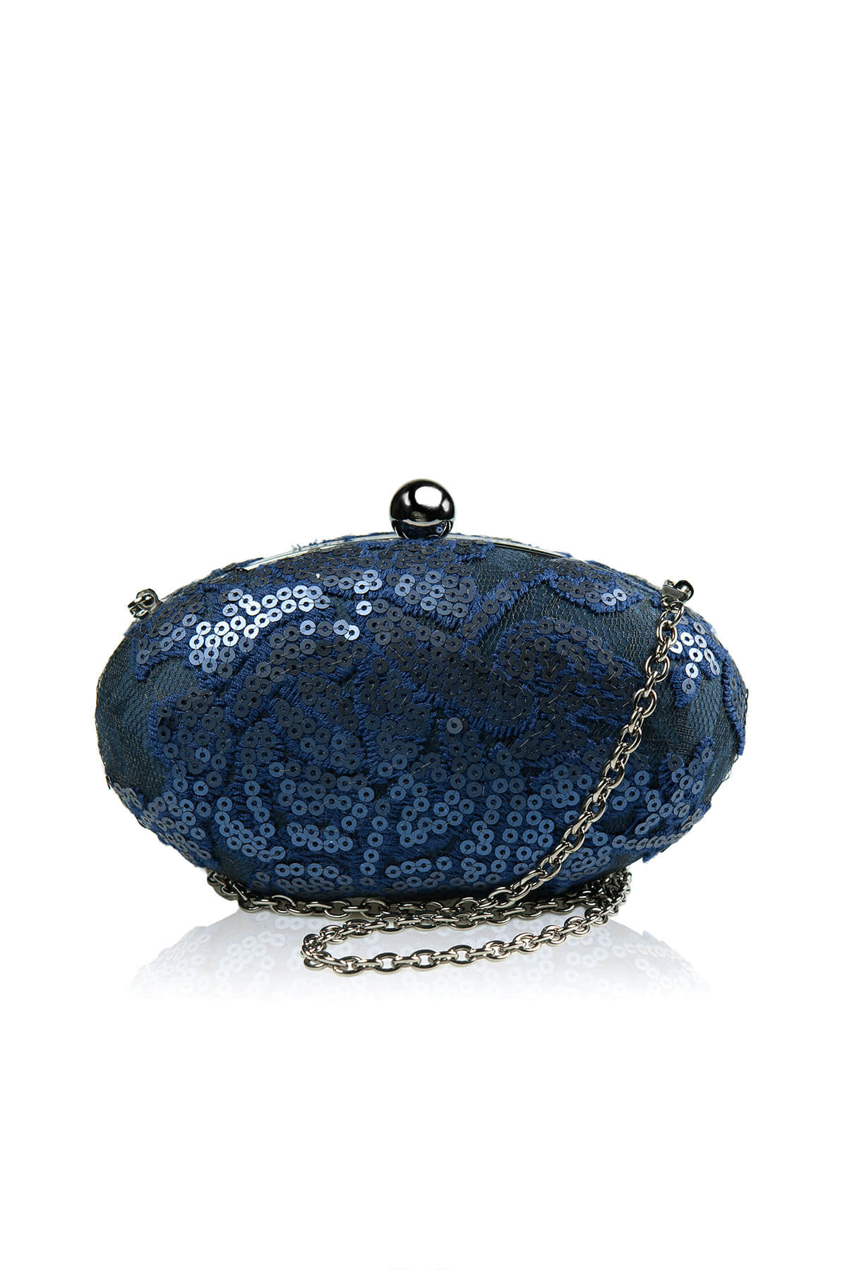 Paillette Embroidered Lace Oval Clutch