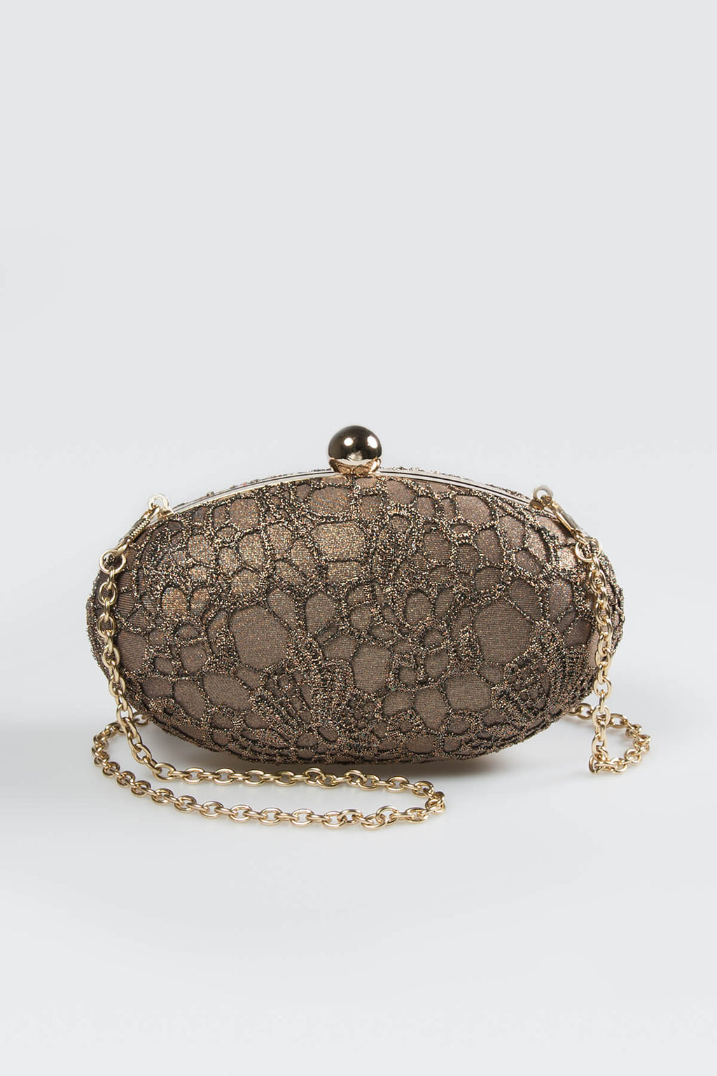 Metallic Lace Overlay Clutch in Antique Gold