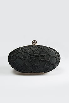 Guipure Lace Oval Clutch in Black